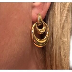 NAPIER Vintage Gold Tone Door Knocker Dangle Earrings